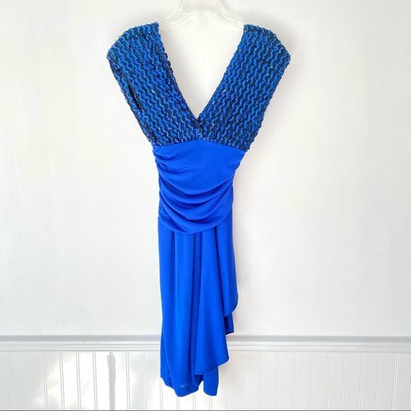 Climax By David Howard Vintage Disco Blue Sequin Dress size small 7/8 - Picture 1 of 8